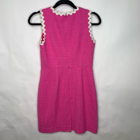 J Crew Shift Dress Pink Boucle Cotton Rick Rack Trim Sz 4P - Picture 7 of 14